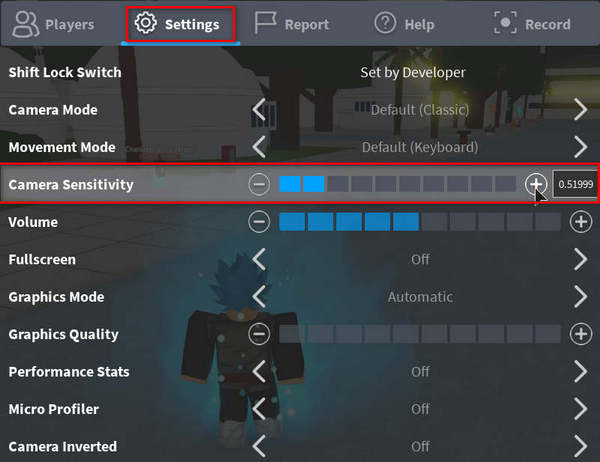 what is the default mouse sensitivity for roblox