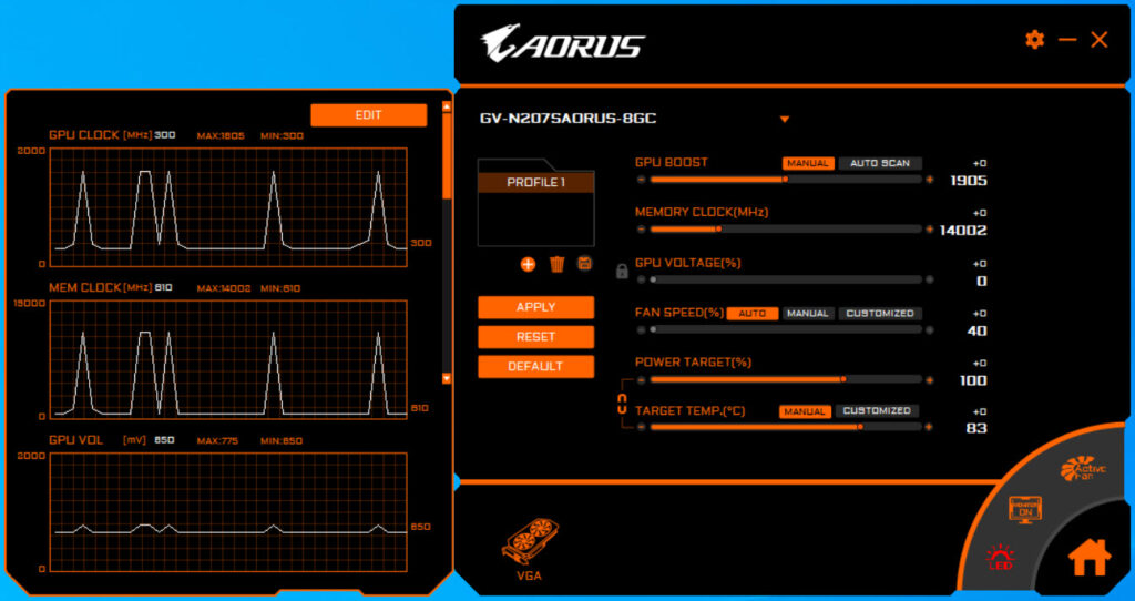 Aorus engine как настроить вентиляторы на видеокарте