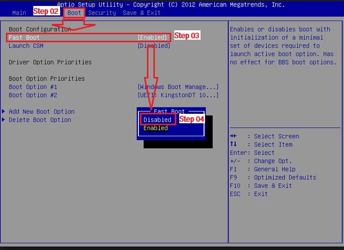 disable quickboot windows 10