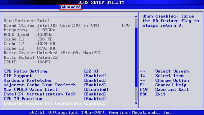 access advanced bios compaq evo