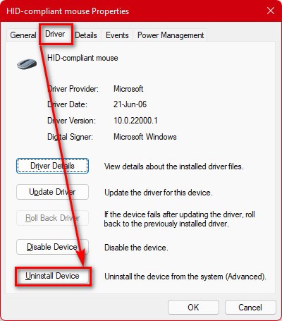 uninstall mouse driver