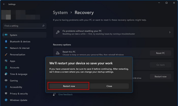 windows-11-update-advance-option-recovery-restart-now-option