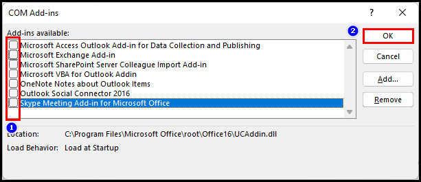 uncheck-add-ins-in -outlook