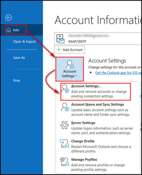 click-on-account-settings-from-info-outlook