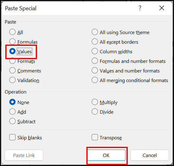 select-values-from-paste-special-click-ok