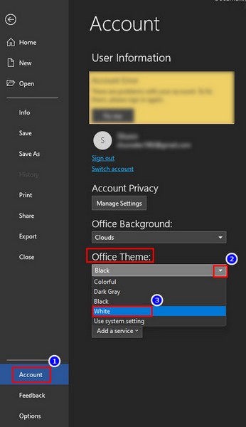 select-white-theme-from-office-account