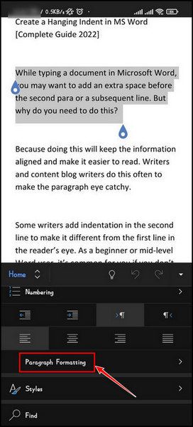 tap-on-paragraph-formatting