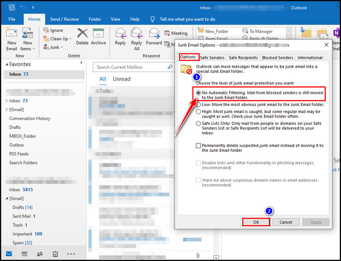 click-on-no-automatic-filtering-in-outlook-2019
