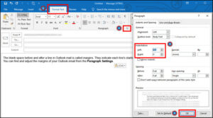 format outlook email margins