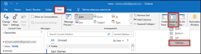 outlook-reading-pane-options