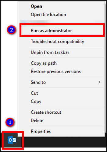 outlook-taskbar-run-as-administrator