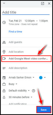 add-google-meet-video-click-save