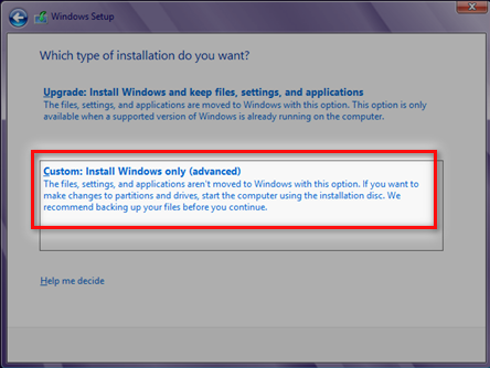 Custom-Instal Windows only (advanced)
