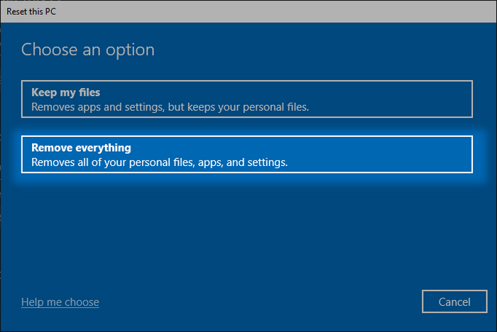reset pc-choose option-remove everything