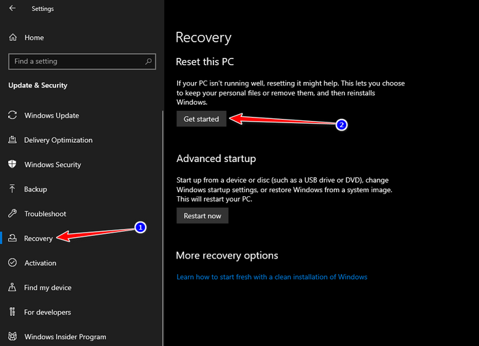 settings-recovery-get started