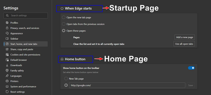 home-page-vs-startup-page