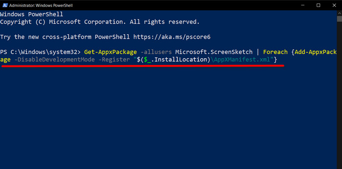 powershell-command-re-register-snip-and-sketch