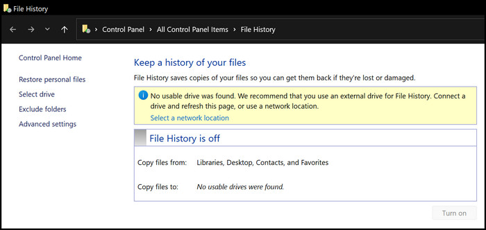 windows-file-history-unavailable