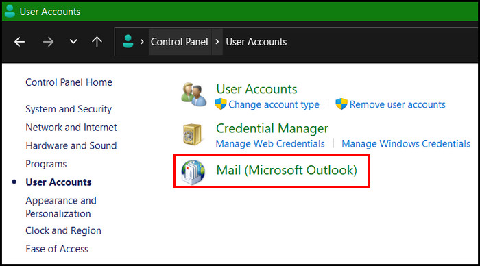 click-mail-account-outlook-control-panel