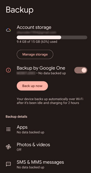 google-one-backup-interface