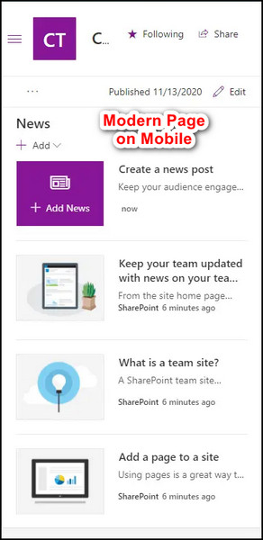 sharepoint-modern-page-mobile