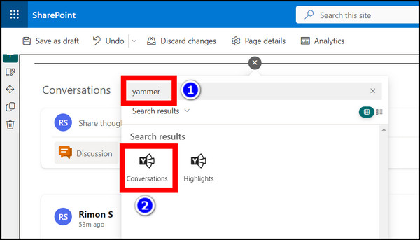sharepoint-pages-add-yammer-conversation