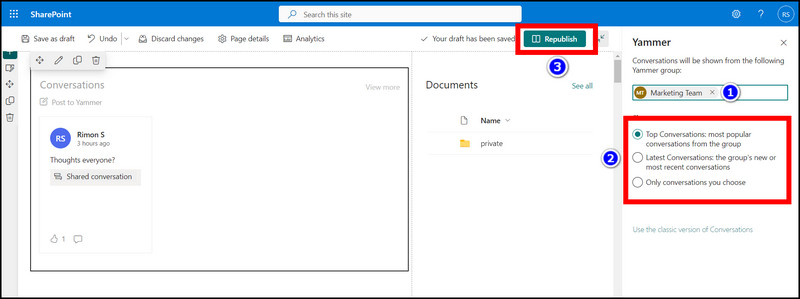 sharepoint-pages-add-yammer-highlights-republish