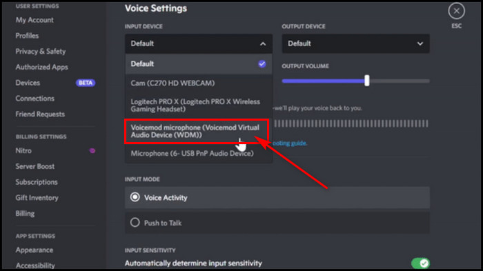 select-voicemod-microphone-for-discord